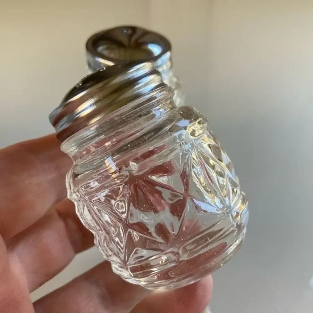 Vintage Anchor Hocking Pressed Glass Star Pattern Salt and Pepper Shakers